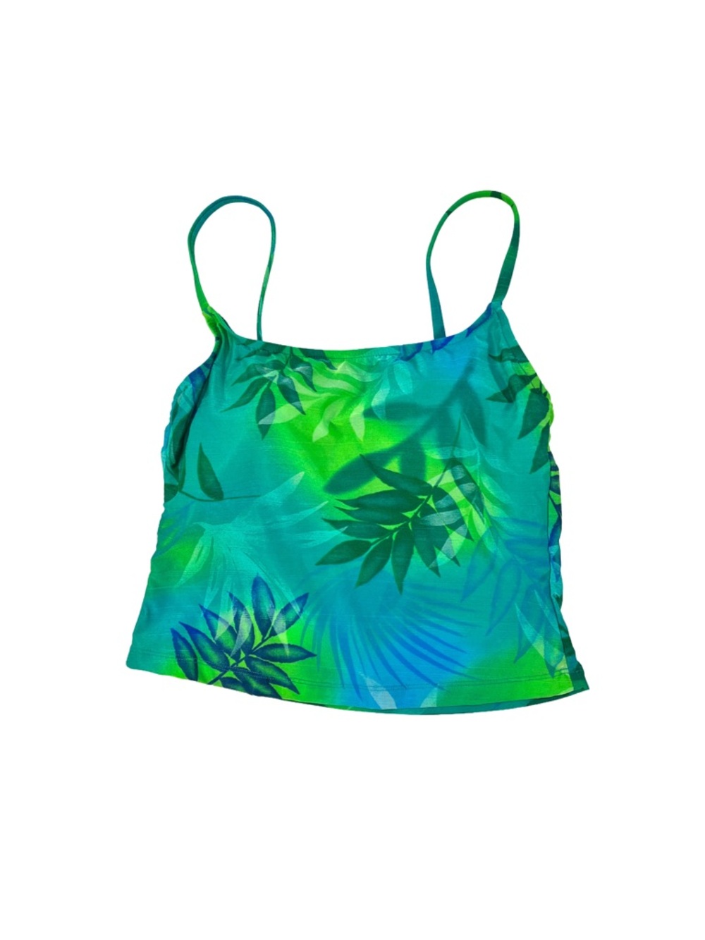 Athena Green Blue Tropical Leaves Print Bikini Tankini Top, size 10